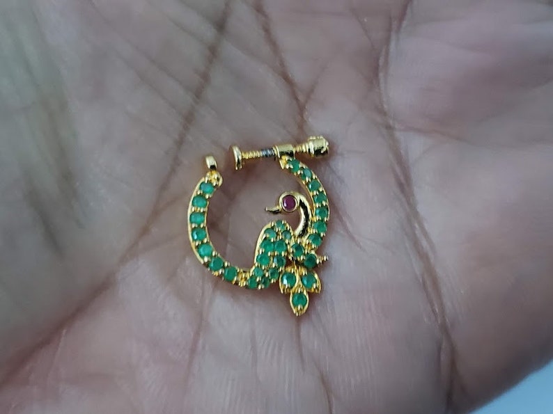 Nose Ring Peacock Left Side No nose piercing required South Indian Nose Pin|Nose Hoop Nose Pin Bridal Small Indian Jewelry
