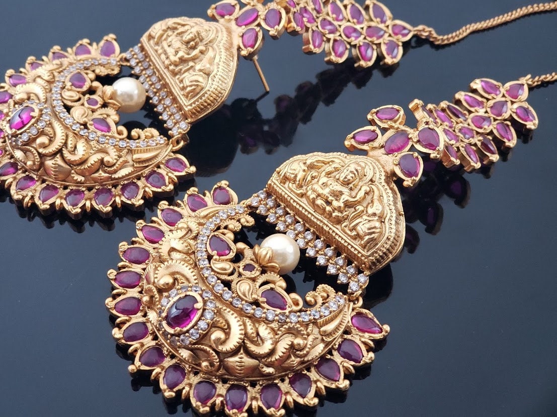 Kempu Stones Traditional Design Earrings - Temple Earrings - Dance Jewellery  Buy Online