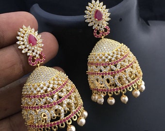 Big Jhumka Earrings: CZ Indian Wedding Jewelry