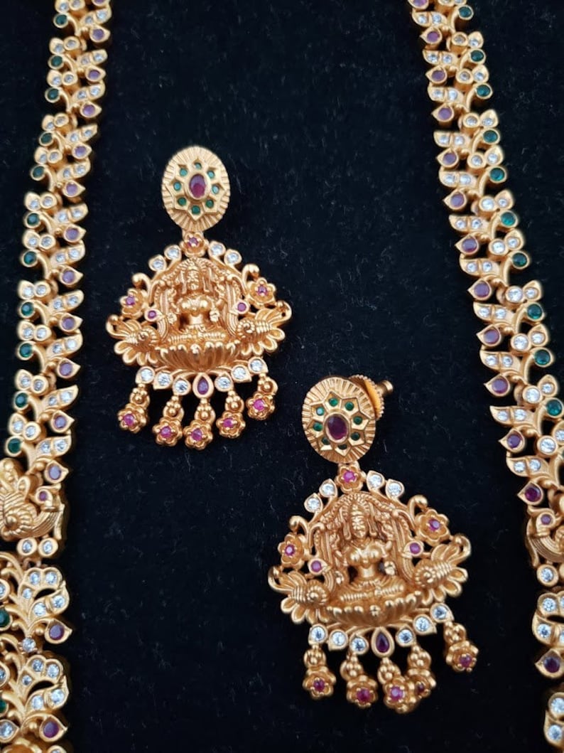 Emerald Indian Wedding jewelry Ruby South Indian Jewelry |Antique |Gift Kerala Jewelry |Dance| Peacock Bridal Lakshmi Necklace