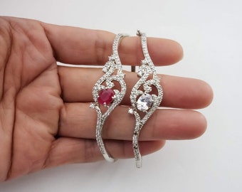 Size 2-6 | Ruby AD Silver Bracelet | Bridal |Indian Jewelry |Indian Wedding Jewelry|Women's Bracelet |Gift for her | Evening Party Jewellery