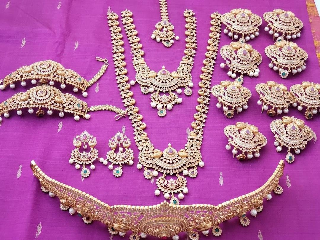 Antique Full Bridal Set South Indian Wedding Jewelry Indian Wedding Jewelry Bridal Jewelry engagement traditional Peacock gift Etsy Canada