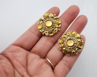 Golden Big Stud Earrings | Indian Stud Earrings | Indian Jewelry | Gold Plated | Bridesmaids Gift | Wedding | Birthday | Anniversary