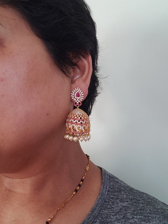 Flipkart.com - Buy ADIORIGIN Party wear 3 Layered 1 gram gold Jhumka  Earrings Bridal/Party wear for women Beads Alloy Jhumki Earring Online at  Best Prices in India