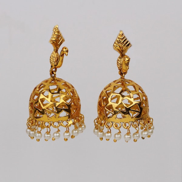 Jhumka Earrings | Jhumki | Indian Jewelry | Peacock | CZ Earrings | Dance| Bridesmaids Gifts | Ruby | Emerald | One Gram Gold Jewelry
