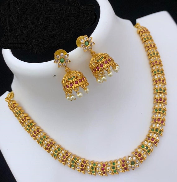 Gold Replica Small Flexible Necklace Set Teen Girls Favorite Necklace  Temple Jewelry south Indian Wedding Jewellery Indian Jewelry -  Israel