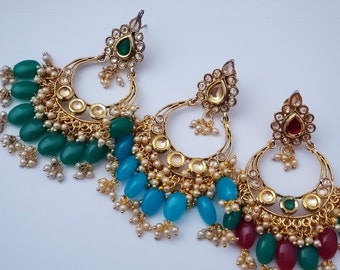 AWG 20| AD Kundan | Brass Earrings | Indian Jewelry |Statement Earrings| One Gram Gold Jewelry|Pearl |Gift|Bollywood Jewelry|Lightweight