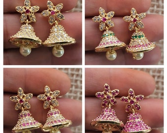 AWG 19 | Small Kids Jhumka Earrings |Jhumki Earrings |Indian Jewelry |Temple Jewelry |CZ Earrings |Dance |Girls's Earrings|Bridesmaids Gifts