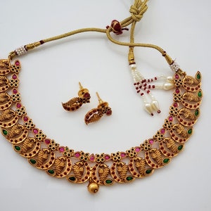 AWG 19 | Matte | Peacock necklace | Kemp Stones |Temple Jewelry | South Indian Jewelry | Indian Jewelry | Peacock | Jhumki |Gift|Guttapusalu