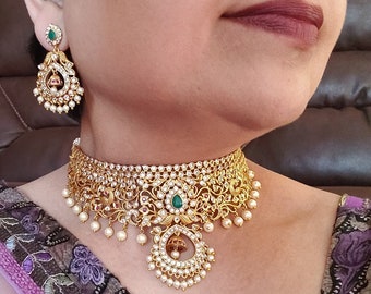 AWG 21 | Bridal | Choker Necklace | Chandbali Earrings |South Indian Jewelry |Kerala Jewelry |Ethnic Jewelry | Peacock |Ruby | Emerald|Kemp