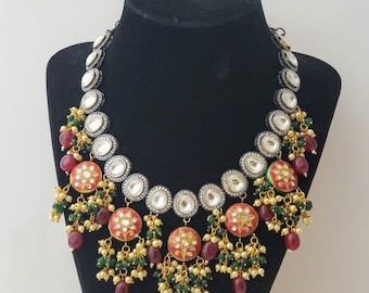 Victorian Polki Necklace Set | Indian Bridal Jewelry | Wedding Gifts | Wedding Jewelry | Pachi Kundan Necklace Set | Designer Single Piece.