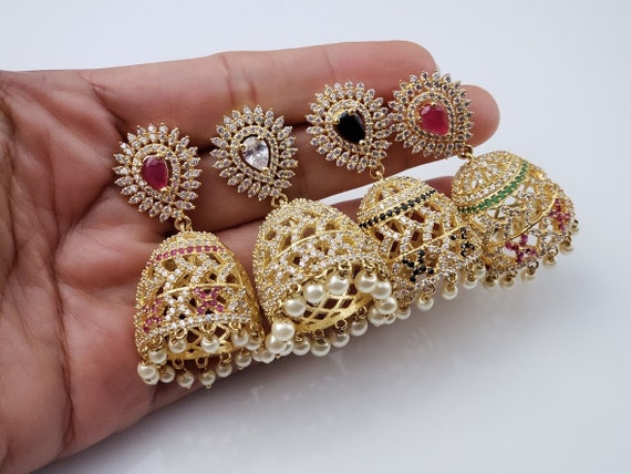 Buy Latest Gold Plated Cone Design Long Size Jhumkas Earring Indian Bridal  Jewelry Online