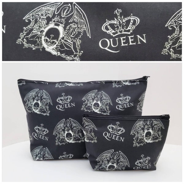 QUEEN, College Essentials Toiletry Bag with Matching Pouch, Retro Vintage Band, Freddie Mercury, Washable, Reusable Novelty Pouches, 2pc