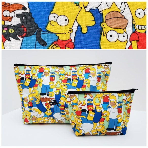 SIMPSON'S College Toiletry Bag with Matching Pouch, Washable Reusable Cable Nickelodeon Nostalgia, Retro Novelty Print, 2pc