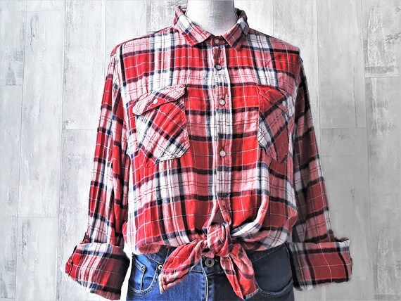 1980s Unisex Check Shirt, 1980s Mens Flannel Chec… - image 4