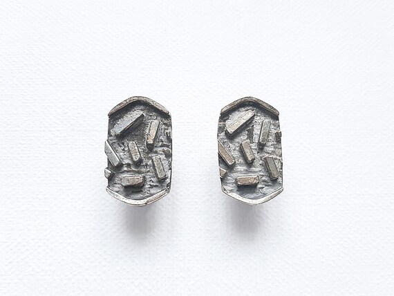 Vintage Abstract Chunky Earring, Brutalist Metal … - image 2