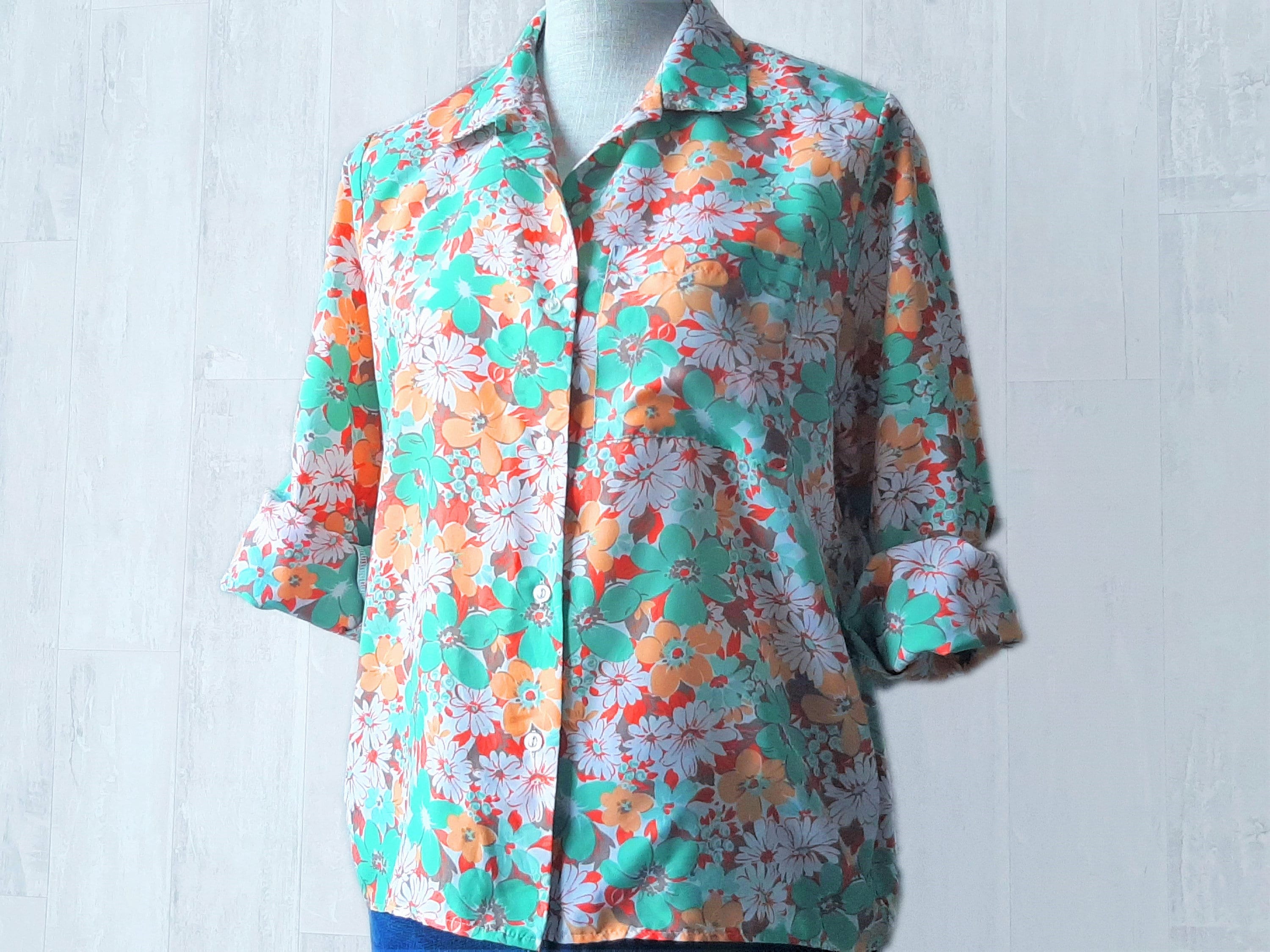 80s Bavarian Blouse | Vintage Floral Print Summer Blouse| Short Sleeved Drindl-inspired Summer Shirt main image 1