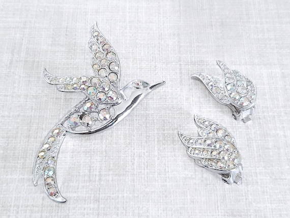 Bird of Paradise Brooch Earring Demi Parure, Bird