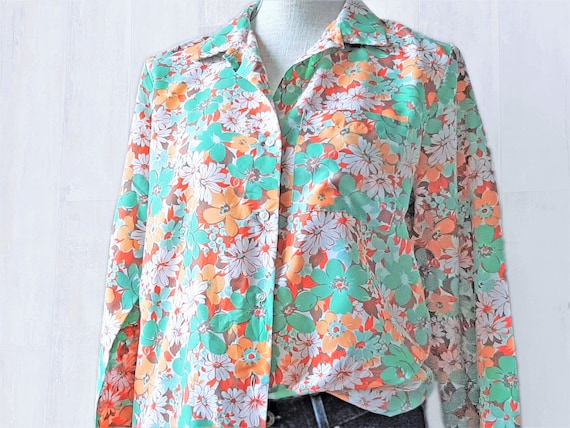 Bold Floral 80s Blouse, Colourful 1980s Vintage B… - image 1