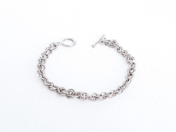 925 Silver Loop and Bar Bracelet, Chain Bracelet,… - image 1