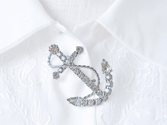 Diamante Anchor Brooch, Vintage Diamante Anchor, N
