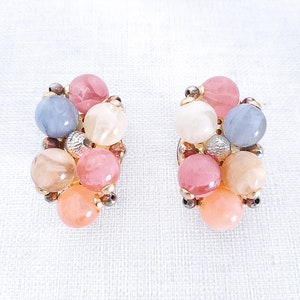 60s Vintage Clip on Earrings, 1960s Cluster Earrings, 1960s Pastel Earrings, 1960s Clip on Earrings, Vintage Earrings, 1960s Beaded Earrings
