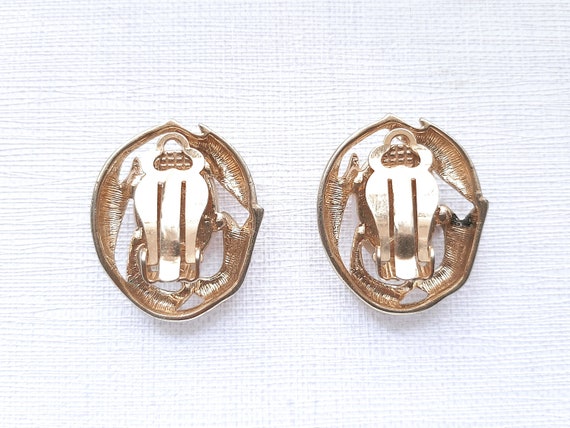 Large 80s Pearl & Gold tone Earrings, Designer St… - image 3