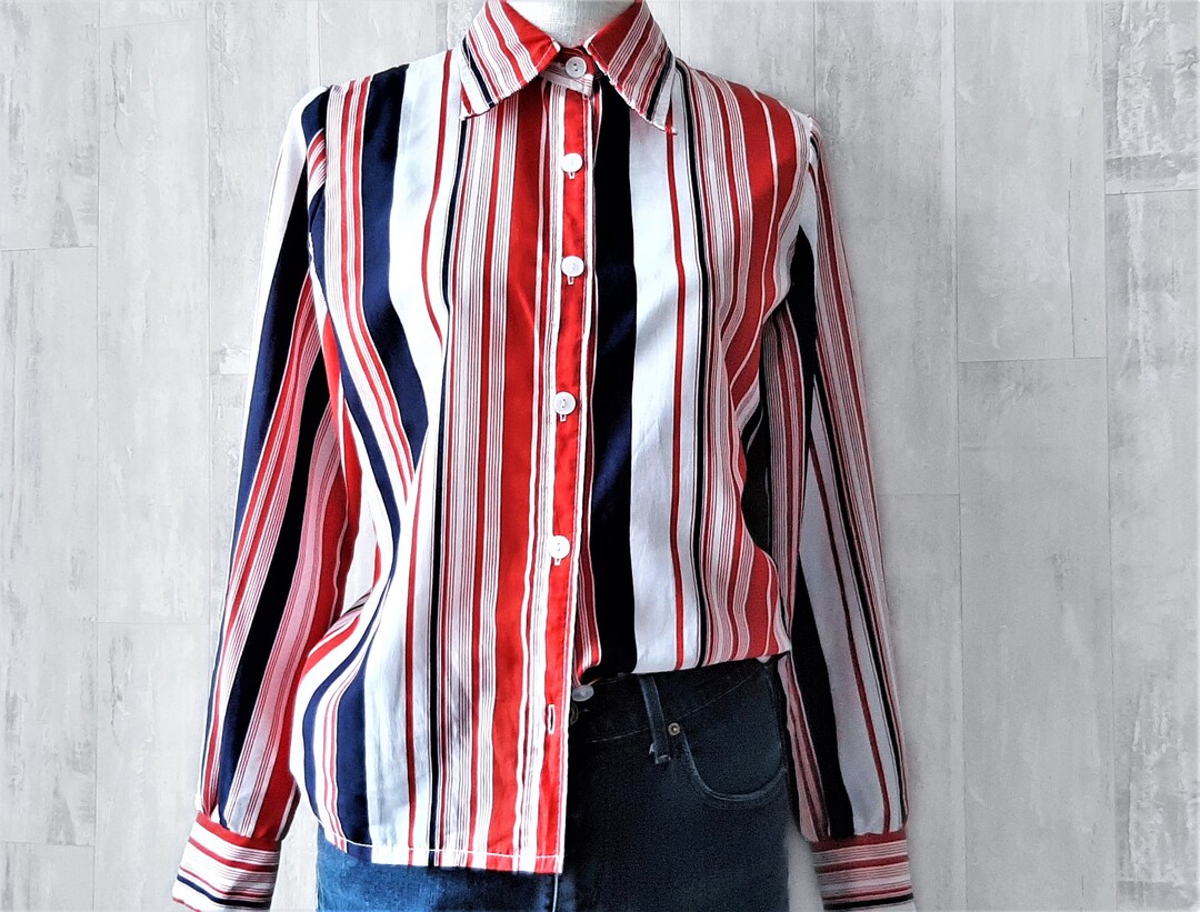 Vtg 1970s Stripe Blouse 1970s Red White and Blue Polyester - Etsy UK