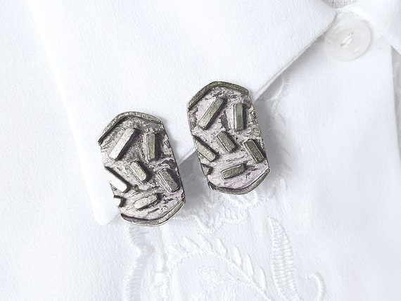 Vintage Abstract Chunky Earring, Brutalist Metal … - image 1
