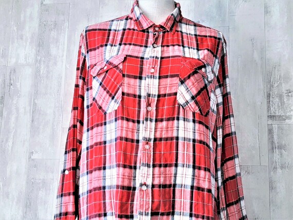 1980s Unisex Check Shirt, 1980s Mens Flannel Chec… - image 2