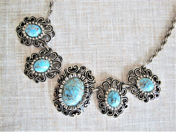 Matrix Cabochon Necklace, 90s Turquoise Style Nec… - image 3