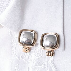 1980s Statement Earrings, Clip on Statement Earrings, Mixed Metal Preloved Earrings, 1980s Two tone Statement Earrings