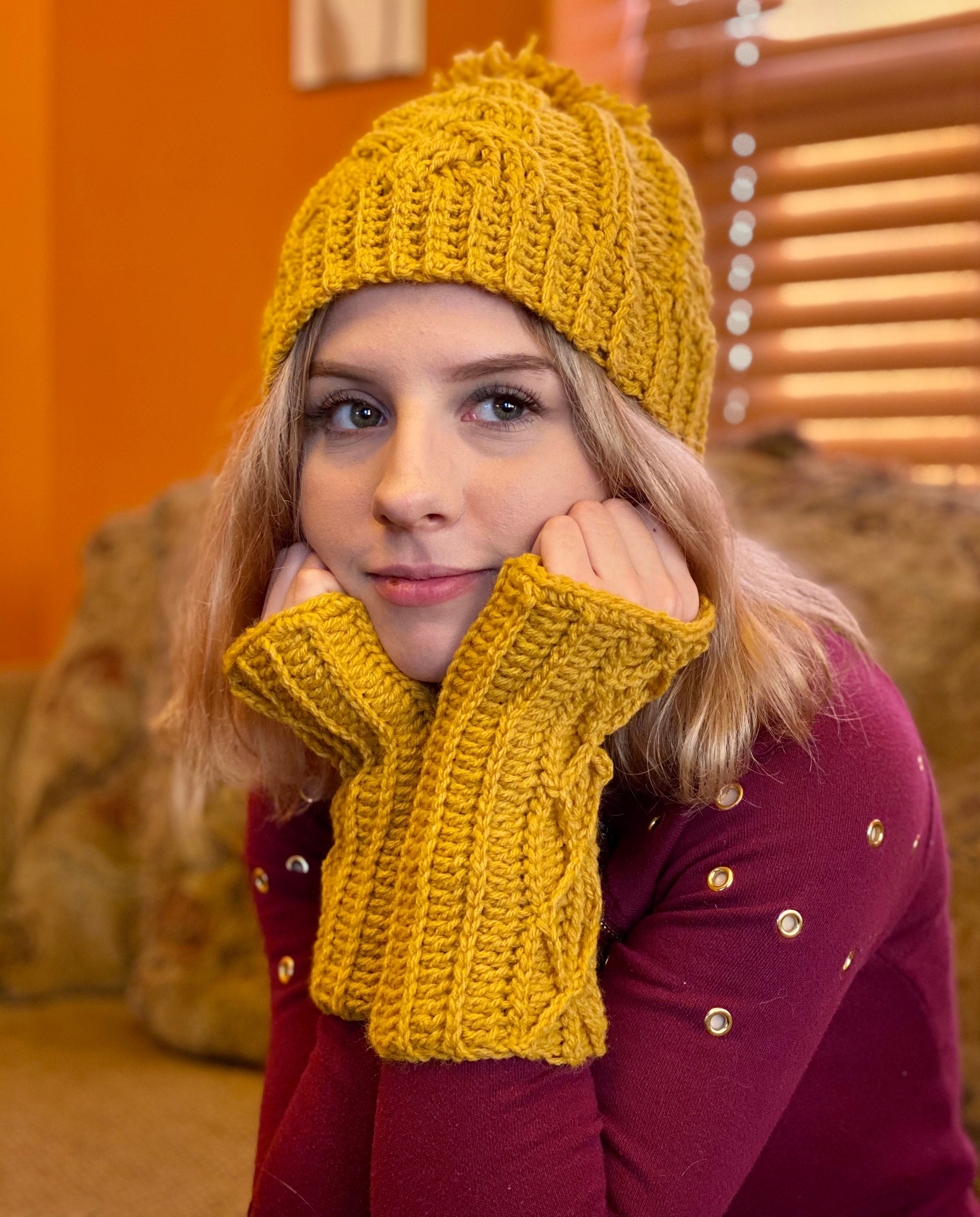 mustard hat scarf and gloves set