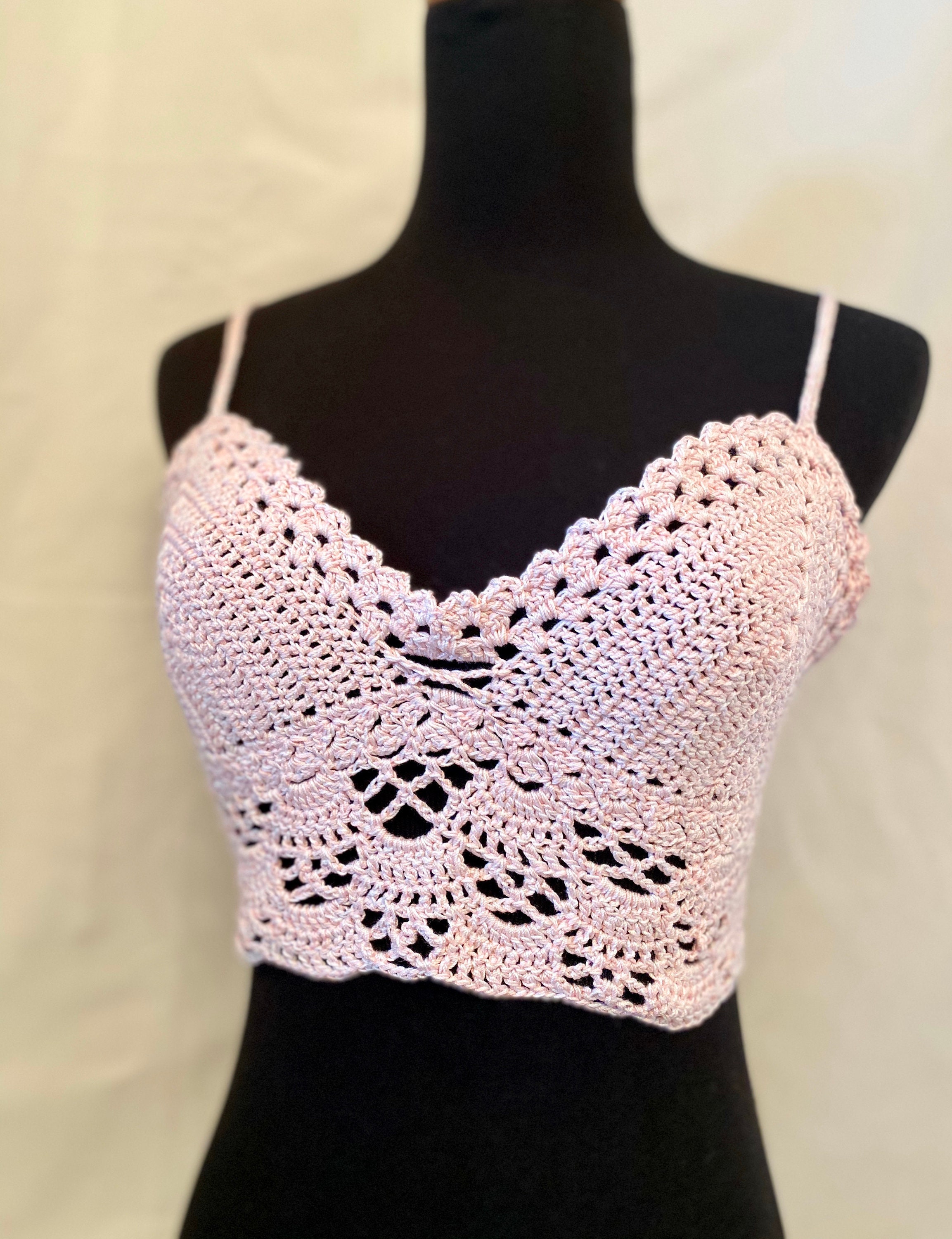 Pink/White Crochet Crop Top size xs/s A/B cup70's | Etsy