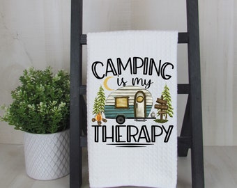 Tea Towel- Funny Dish Towel - Funny Kitchen Towel - Camping Towel - Outdoor Humor - Gift for Mom - Hand Towel - Camper Decor - Waffle Towel