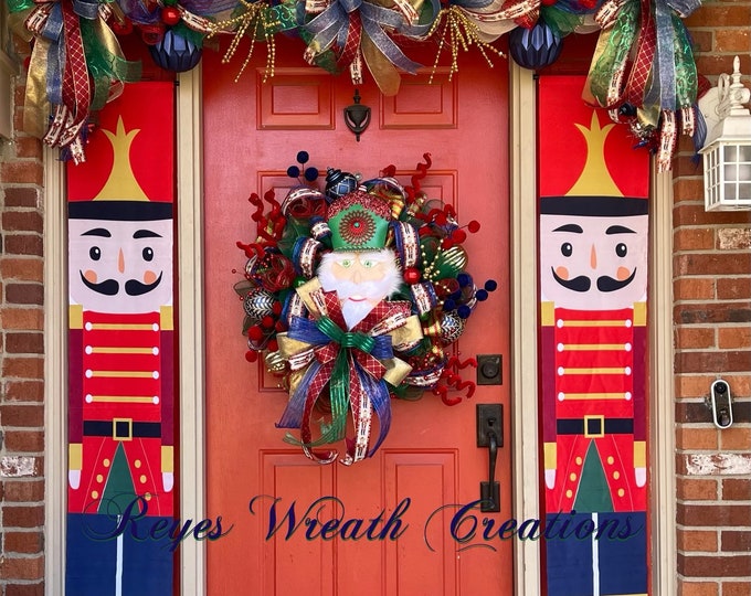 Outdoor Christmas Swag and Matching Nutcracker Wreath Set Etsy