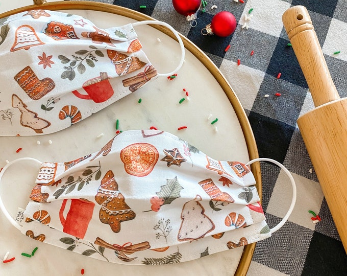Custom Sizing / Gingerbread Party Face Mask / 100 Cotton / 3 Layers