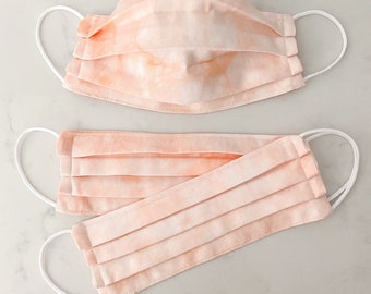 Custom Sizing / Peach Dip-Dye Face Mask / EXTRA SOFT / 3 Layers / Pellon Interfacing / Reusable / Elastic straps / Made in USA