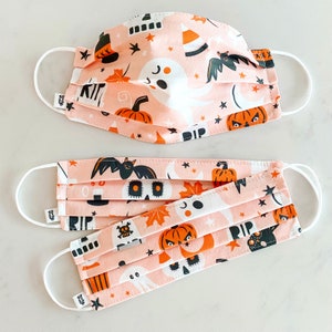 Custom Sizing / Spooky Cute Halloween Face Mask / 100% cotton / 3 Layers / Pellon Interfacing / Elastic straps / Spoonflower Fabric / USA