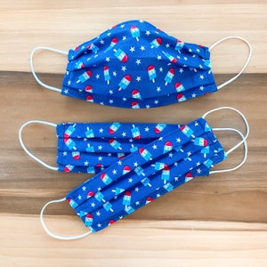 Custom Sizing / Flag Cupcakes Face Mask / 100% cotton / Pellon Interfacing / Washable / Reusable / Elastic straps / Made in USA Patriotic Popsicles