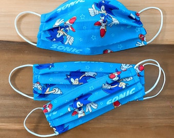 Sonic the Hedgehog Kids Face Mask / 100% cotton / 3 Layers / Pellon Interfacing / Reusable / Elastic straps / Made in USA