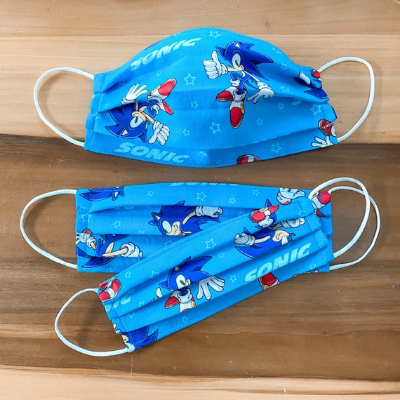 Sonic the Hedgehog Kids Face Mask / 100% cotton / 3 Layers / Pellon Interfacing / Reusable / Elastic straps / Made in USA