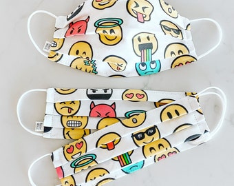 Emoji Face Mask / 100% cotton / Pellon Interfacing / Washable / Reusable / Elastic straps / Made in USA
