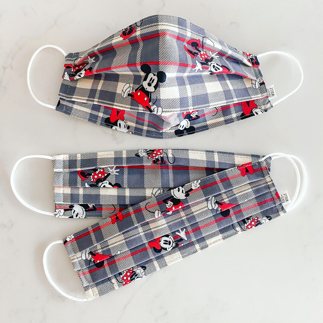 Custom Sizing / Minnie & Mickey Mouse Plaid Face Mask / 100 Cotton / 3