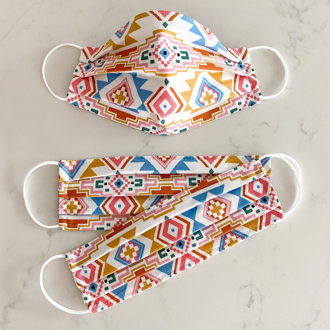 Custom Sizing / IKAT Tribal Face Mask / 100 Cotton / 3 Layers / Pellon Interfacing / Reusable