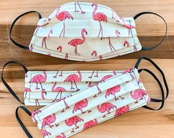 Flamingo Mask / 100% cotton / Pellon Interfacing / Washable / Reusable / Elastic straps / Made in USA