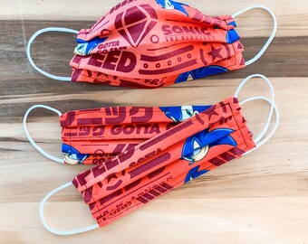 Sonic the Hedgehog Kids Face Mask / 100% cotton / 3 Layers / Pellon Interfacing / Reusable / Elastic straps / Made in USA