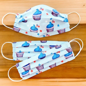 Custom Sizing / Flag Cupcakes Face Mask / 100% cotton / Pellon Interfacing / Washable / Reusable / Elastic straps / Made in USA Flag Cupcakes