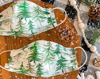 Custom Sizing / Watercolor Forest Face Mask / 100% cotton / 3 Layers / Pellon Interfacing / Reusable / Elastic straps / Made in USA