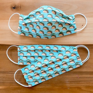 Custom Sizing / TACOS Face Mask / 100% cotton / 3 Layers / Pellon Interfacing / Elastic straps / USA / Spoonflower Fabric